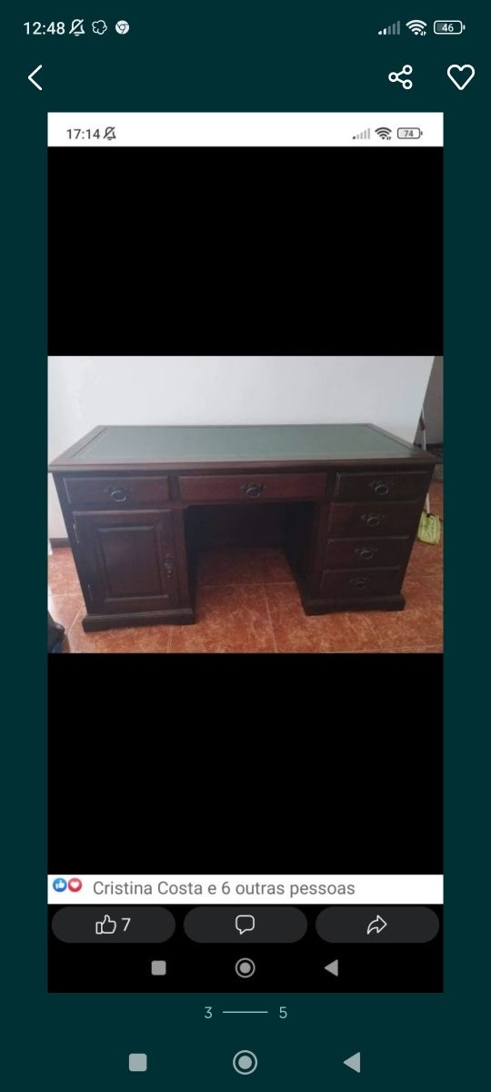 Secretária de carvalho maciça com