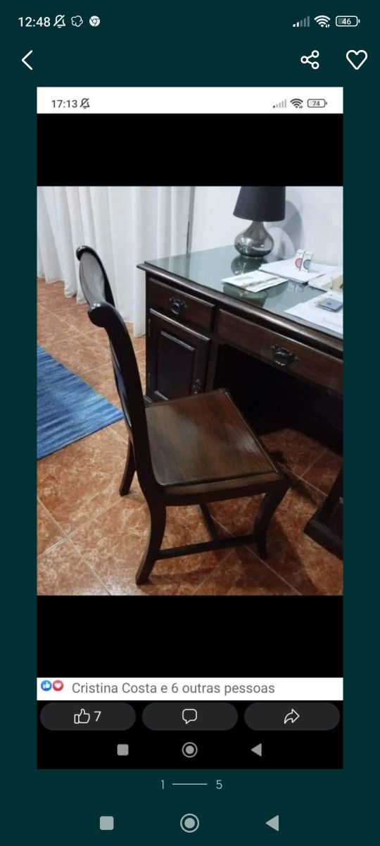 Secretária de carvalho maciça com