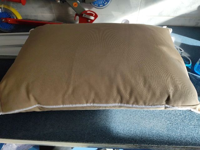 Cojin belssia color caramelo y blanco vivo