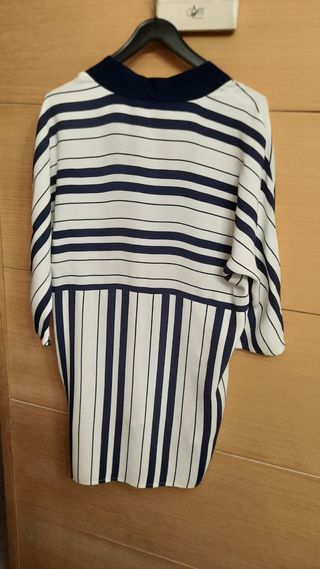 Vestido zara L marino y blanco