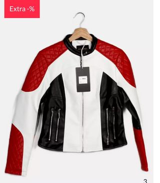 Chaqueta mujer, blanco negro y rojo