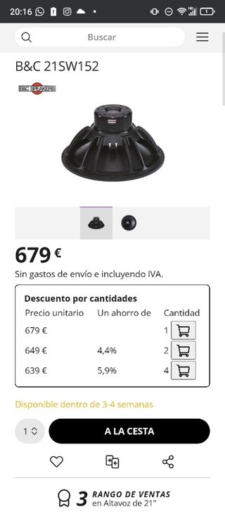 SUBGRAVES ALTAVOCES 4000w B&C SUBWOOFER 21" 4000W