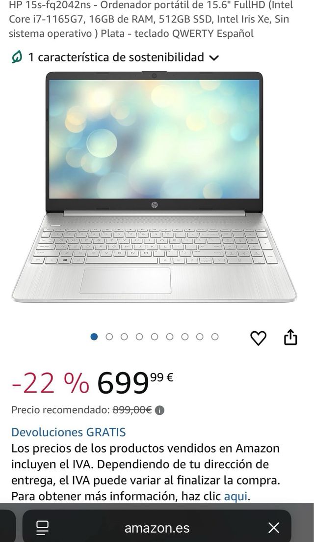 Portatil HP 15.6 i7 16GB RAM 512GB SSD