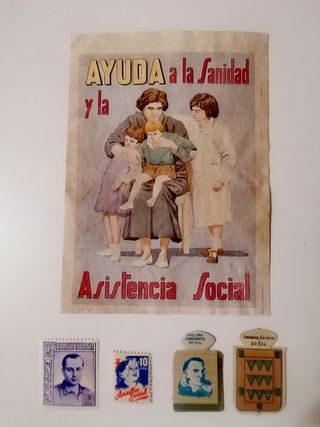 Lote panfleto e insignias Auxilio Social