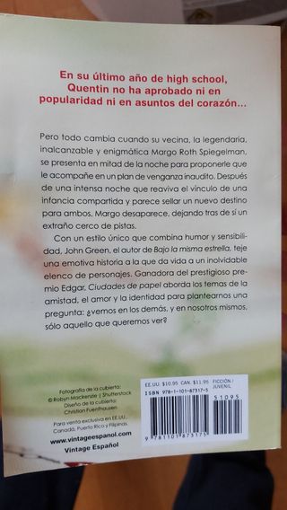 Libro "Ciudades de papel" de John Green