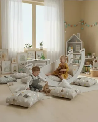 Gimnasio balancín infantil 8 en 1 + silla madera