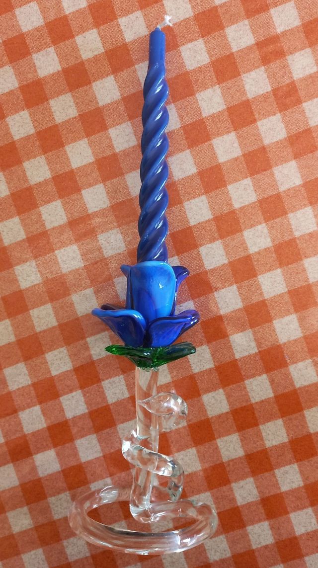 Candelabro rosa blu in vetro