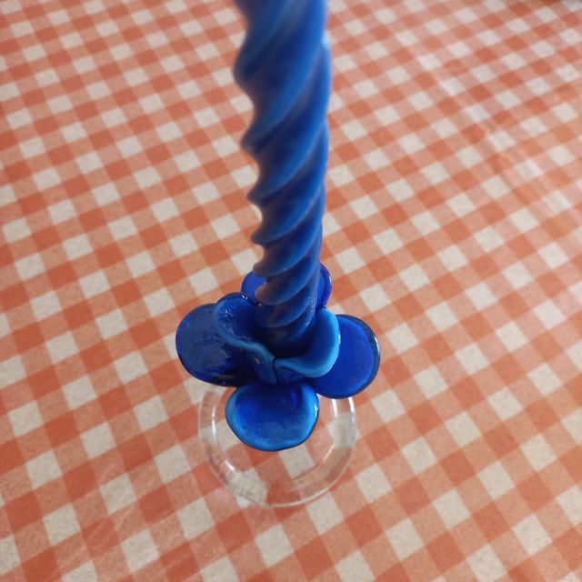 Candelabro rosa blu in vetro