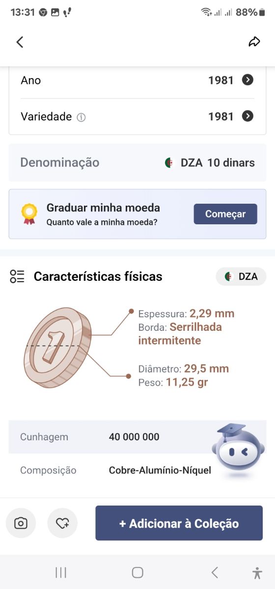 Moeda Argelia 10 dinars 1981