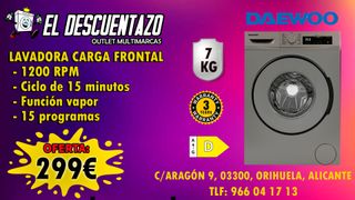 LAVADORA DAEWOO 7KG, 1200RPM, CLASE D