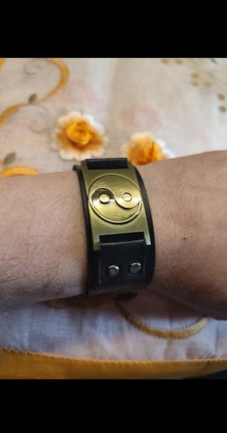 Bracciale pelle fibia Dorata yin yang