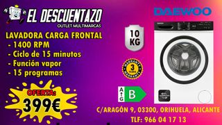 LAVADORA DAEWOO 10KG, 1400RPM, MOTOR INVERTER