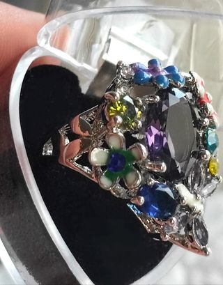 Anillo grande de esmalte y amatista Talla 11