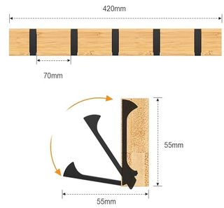 Perchero  colgador de pared 5 ganchos retractiles