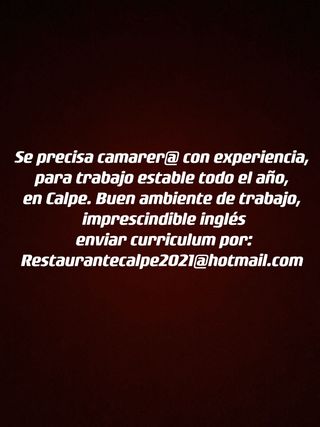 Se nececitamos camarero/a