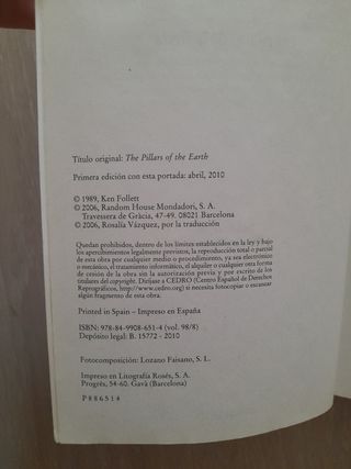 Libro "Los Pilares de la Tierra"
