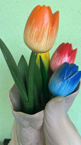 JARRÓN FLORERO BISCUIT FLORES MADERA