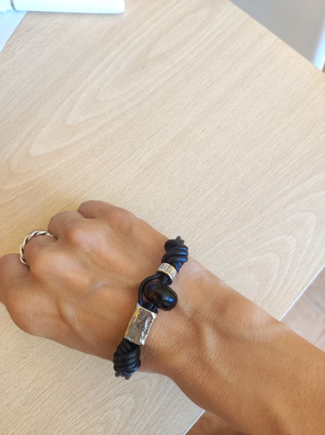 PULSERA PLATA Y CUERO