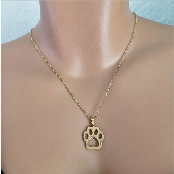 Conjunto cadena y pendientes acero de pata perro