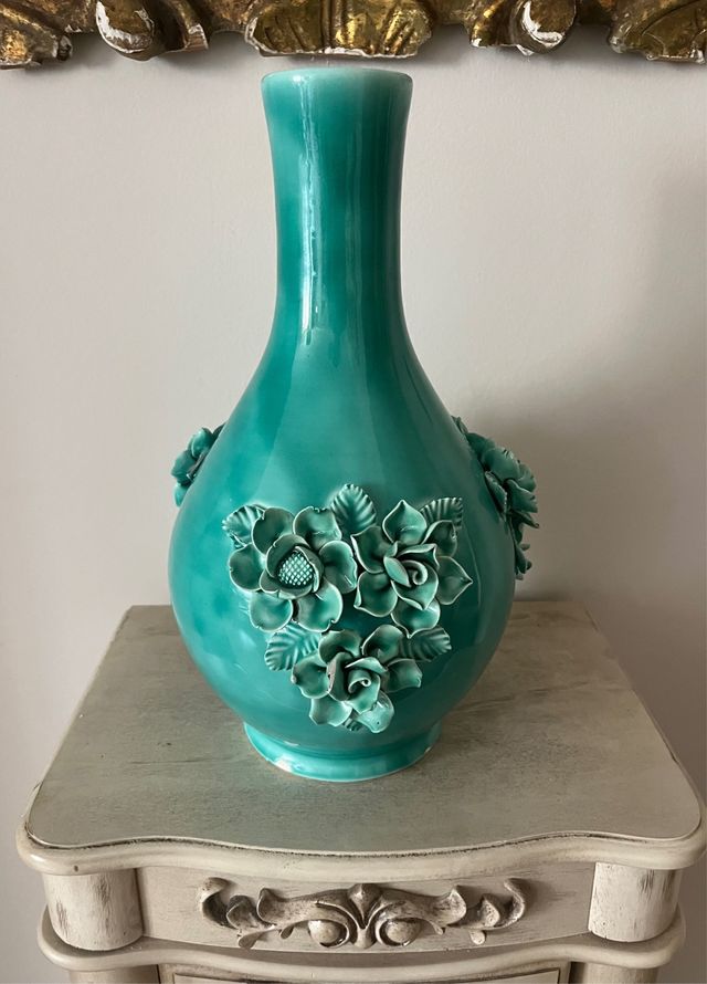 Jarron ceramica de Manises turquesa