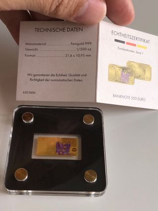 Billete de 500€ en 1/500 oz de Oro