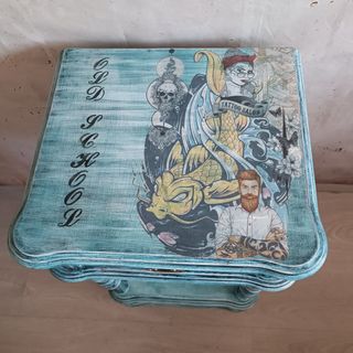 Mesita auxiliar/taburete alto restaurado