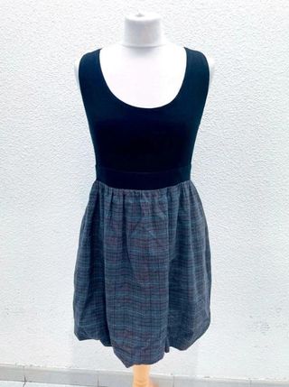 Vestido dos tonos algodón retro globo grisáceo