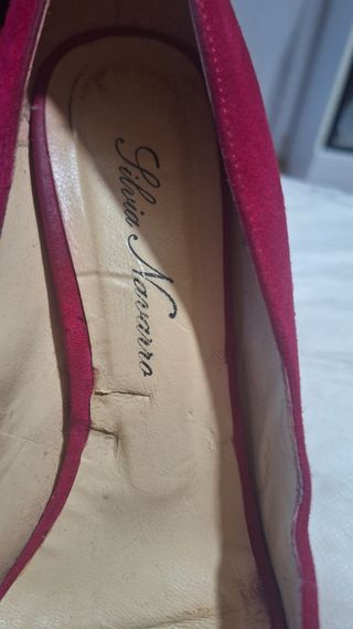 Zapatos tacon fucsia con tacon purpurina rosa