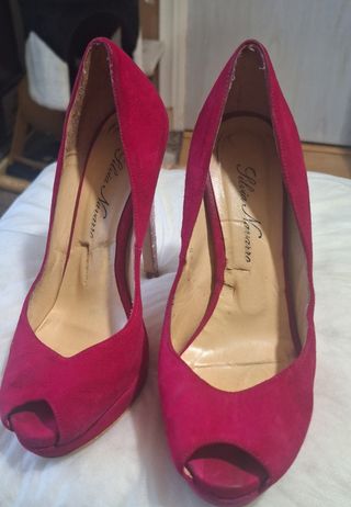 Zapatos tacon fucsia con tacon purpurina rosa