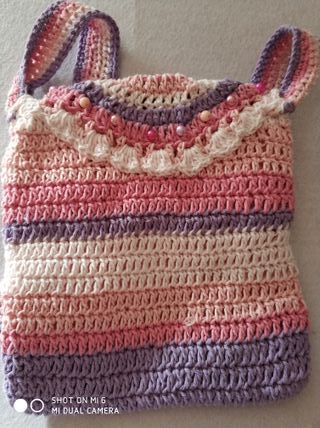 bolso bandolera mándala rayas rosa ganchillo