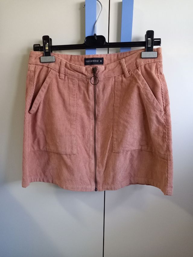 Gonna rosa pesco a costine velluto tg M