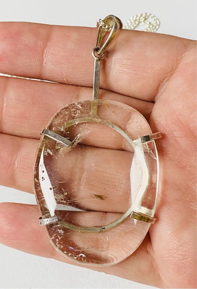 Colgante de cuarzo incoloro + cadena plata ley 925