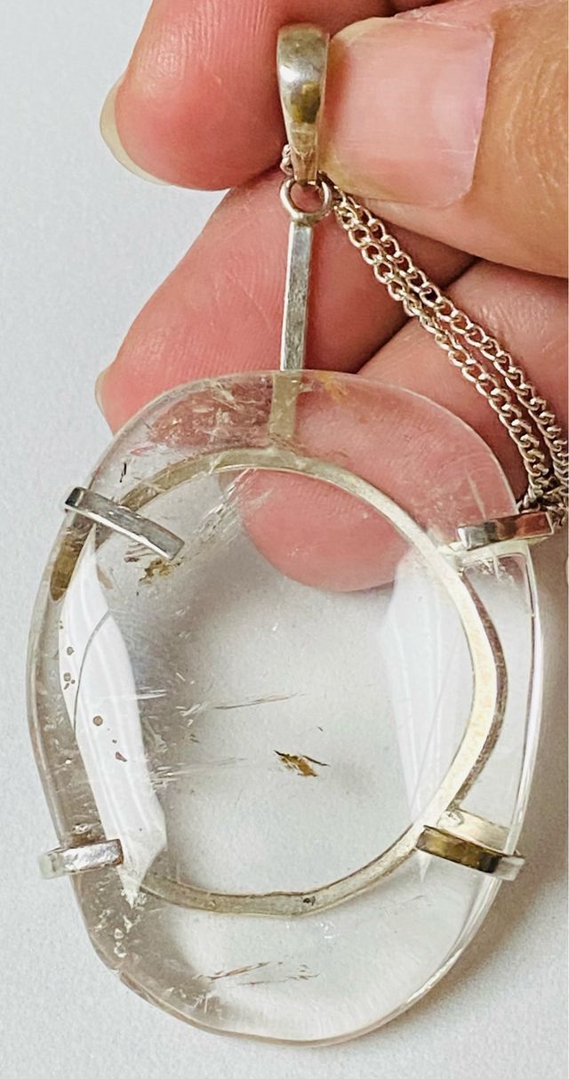 Colgante de cuarzo incoloro + cadena plata ley 925