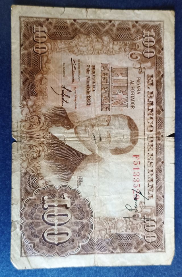Billete de 100 pesetas con error. 