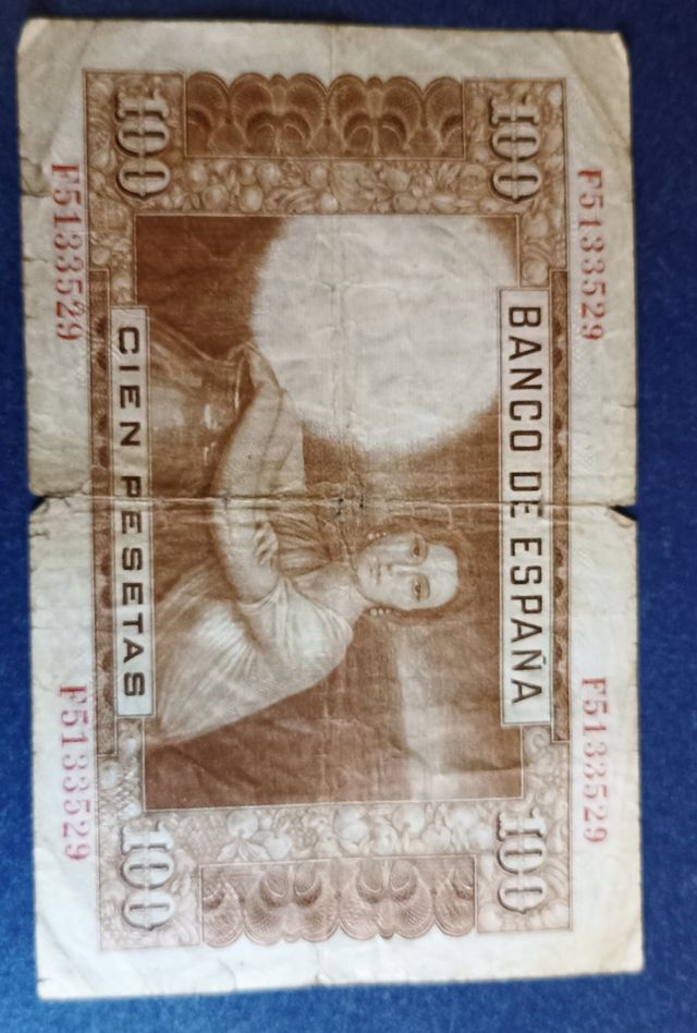 Billete de 100 pesetas con error. 
