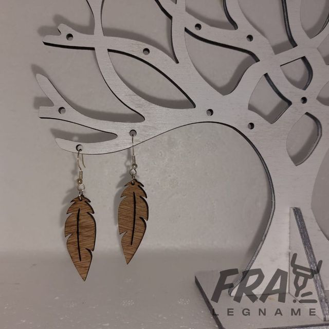 Orecchini Pendenti Piuma in Legno