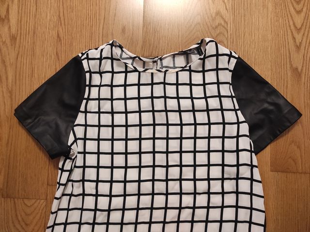 Camiseta cuadros blanco y negro Mango