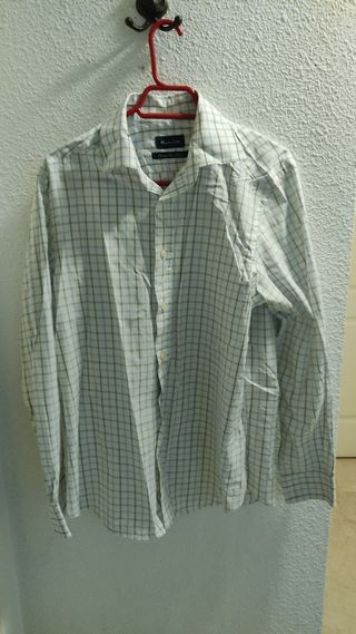 Camisa blanca cuadros. Hombre. L