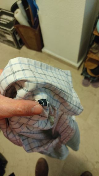 Camisa blanca cuadros. Hombre. L