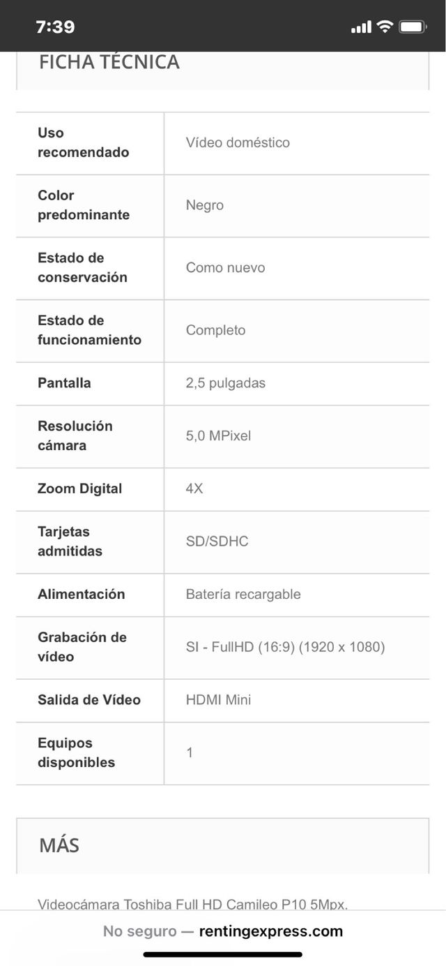 Cámara vídeo Toshiba