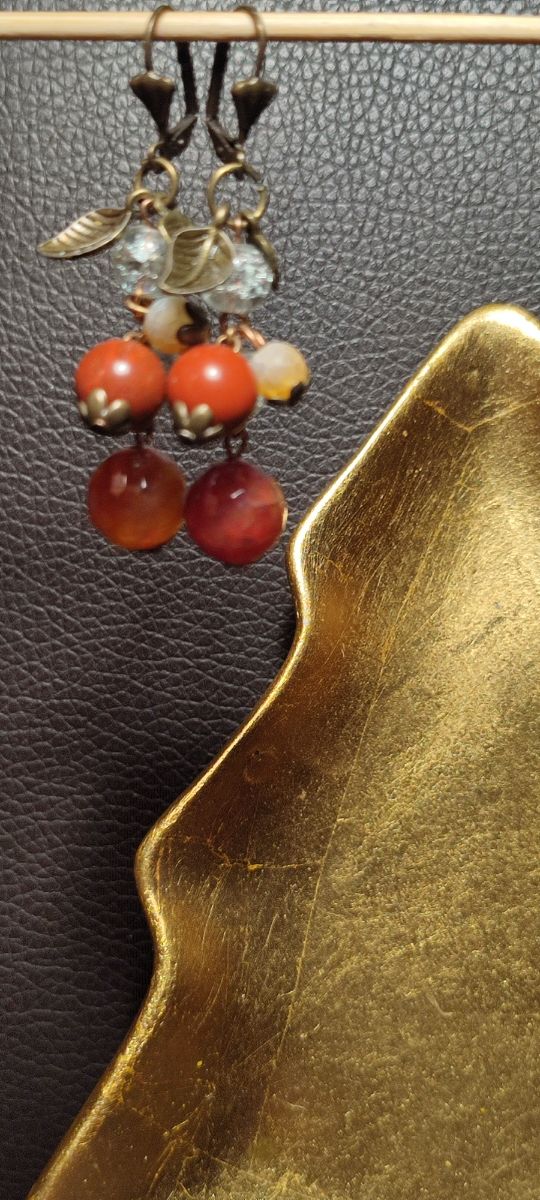 Orecchini bronzo,agata,quarzo rossa