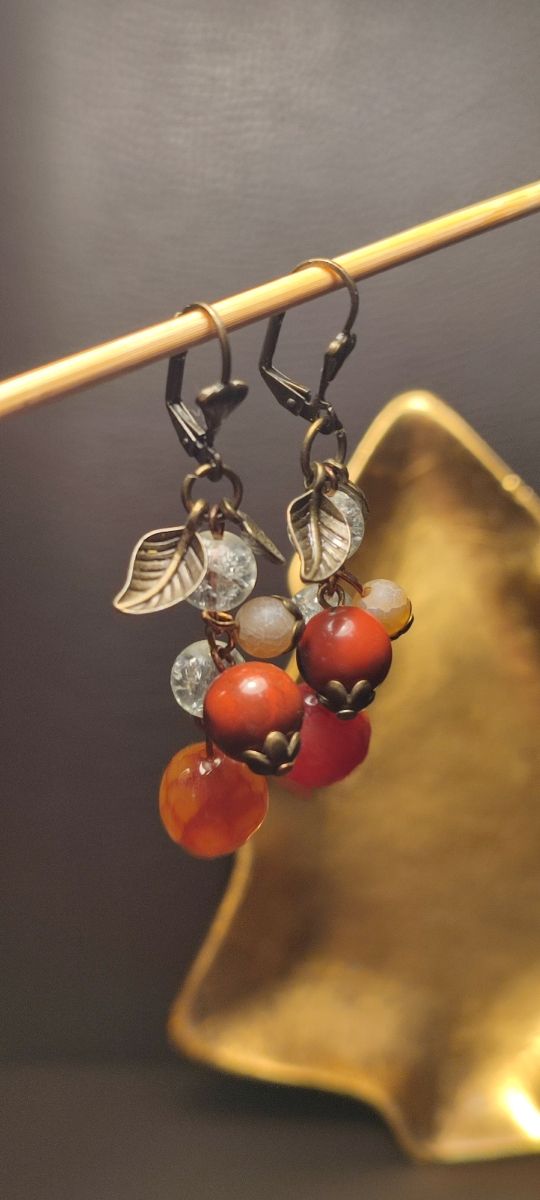 Orecchini bronzo,agata,quarzo rossa