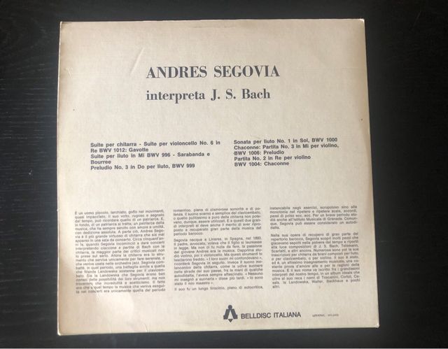 Vinile ANDRES SEGOVIA PLAYS J.S.BACH LP 33 GIRI