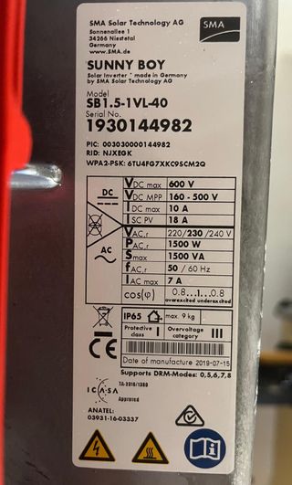 SMA Sunny Boy 1.5 - Inversor enegía fotovoltaica