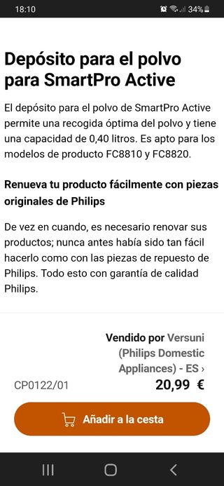 Depósito robot aspirador Philips