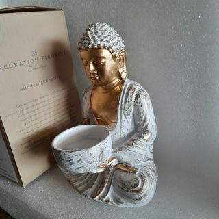 BUDA PORTAVELAS DE 14 CMS RESINA DORADO