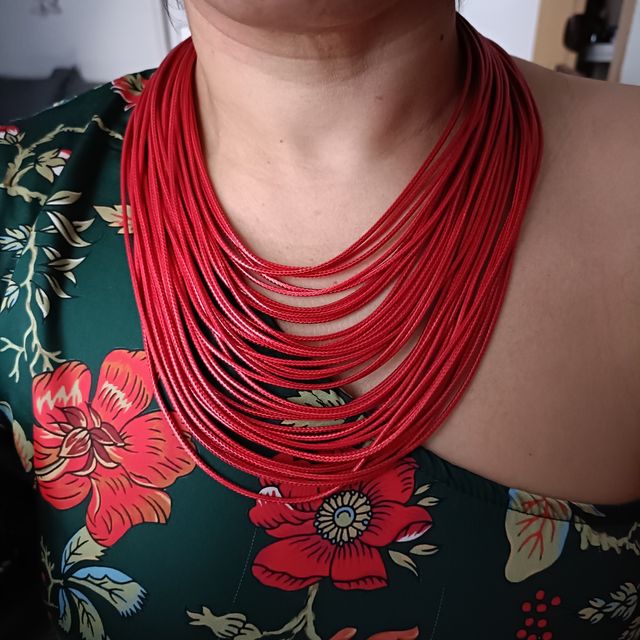 Collar Cuero Rojo Multi Capa