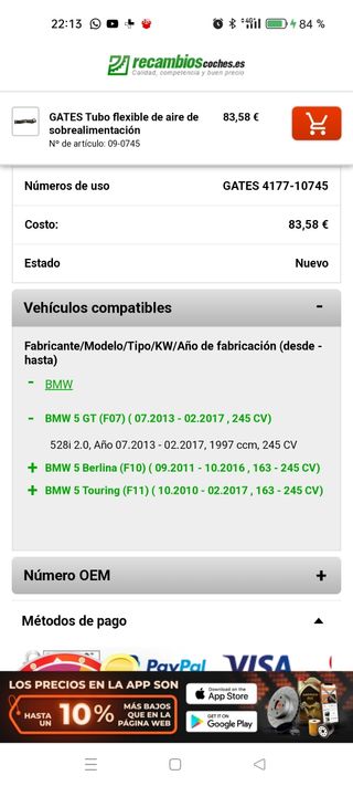 Manguera aire BMW con REF: 09-0745