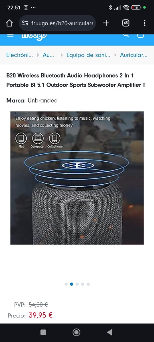 Auriculares Altavoz Bluetooth b20