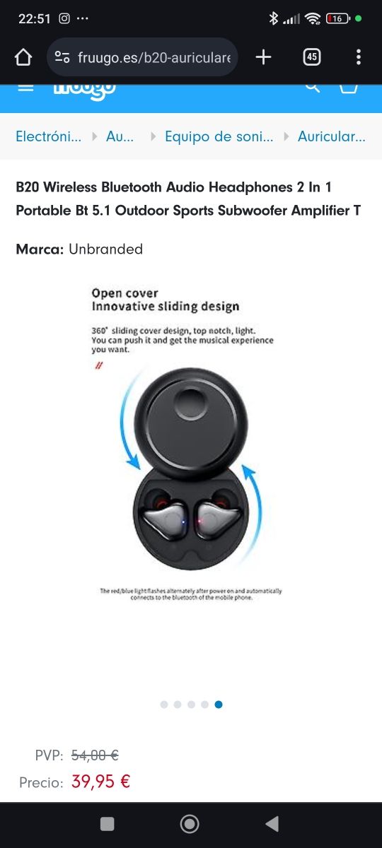 Auriculares Altavoz Bluetooth b20